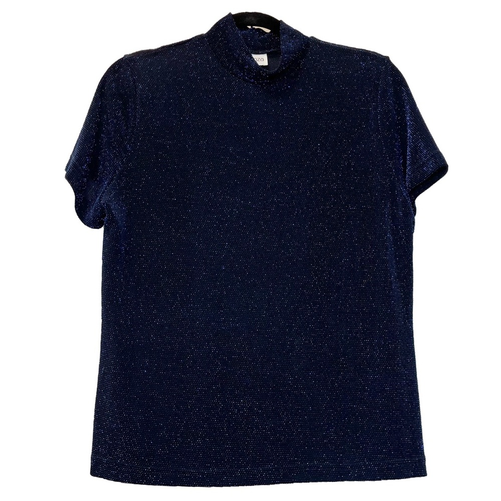Vintage Apparenza mock neck sparkly tee size M blue